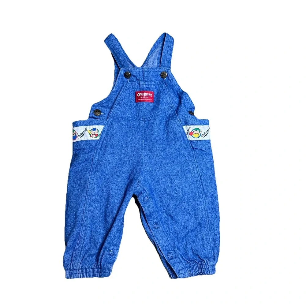 Vintage 80s Oshkosh Bgosh Overalls Denim Osh Kosh Teddy Bear Baseball 3/6 Months